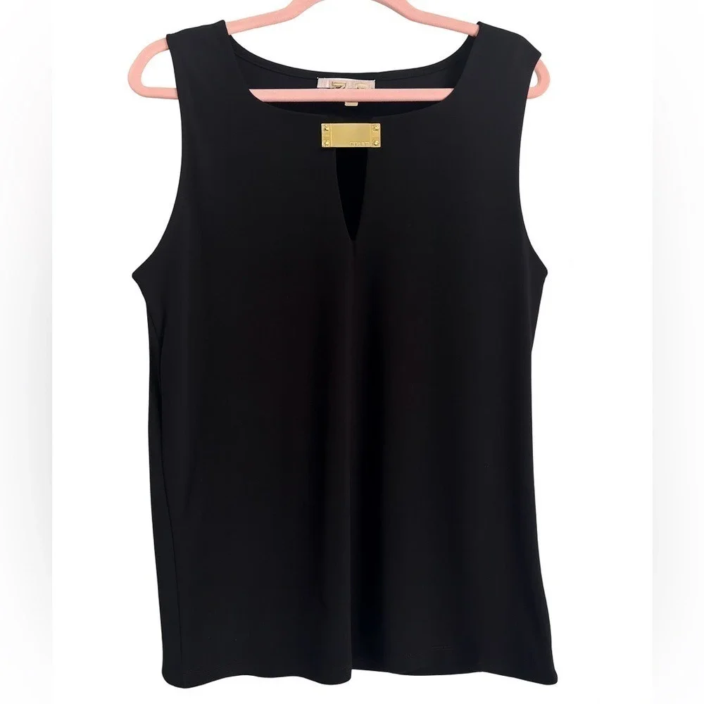 Michael Kors Black Statement Tank Top with Gold Bar Detail | Size Small